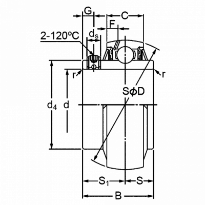 Корпусный подшипник UC 205-015 D1 (UC 205-15) NIS Y